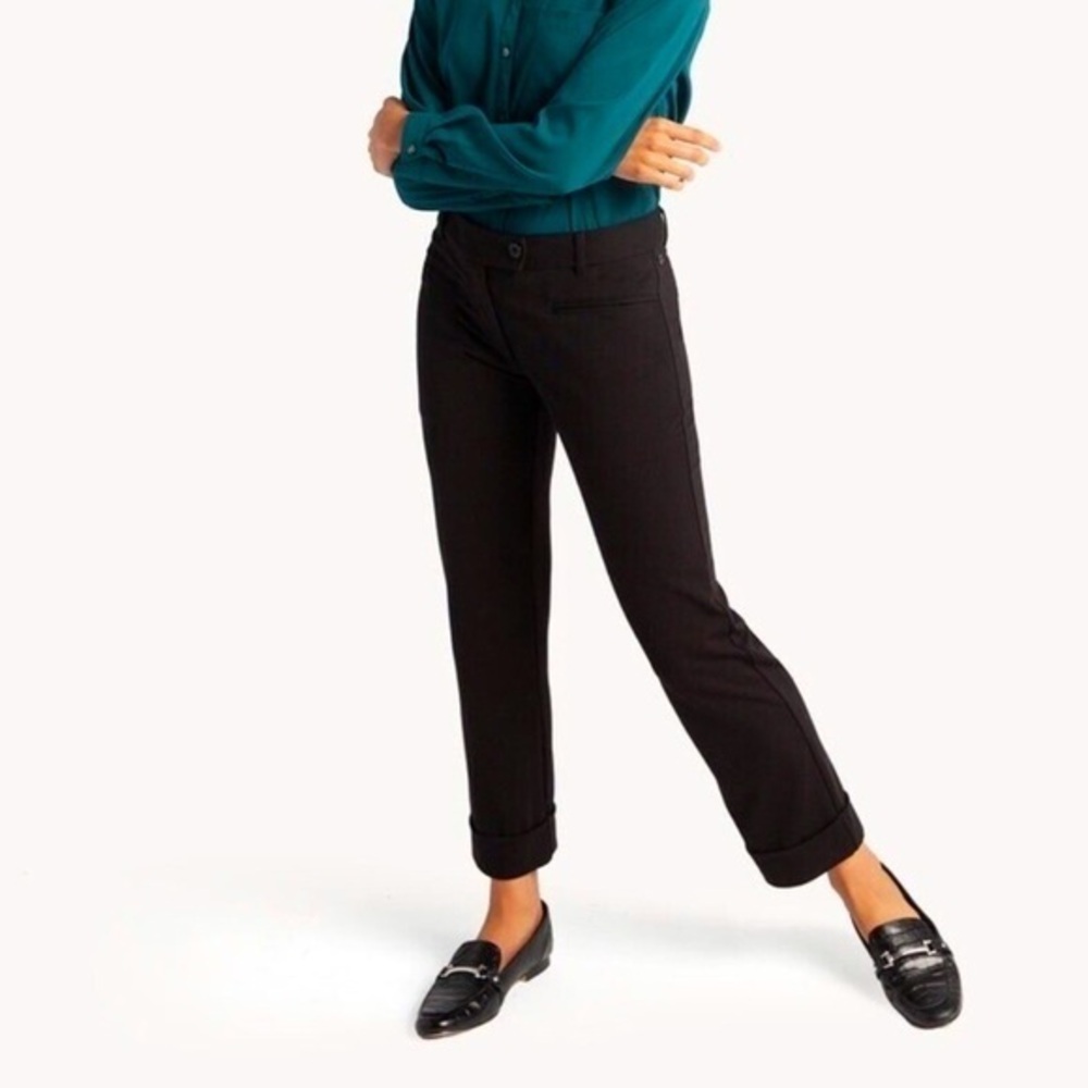 BETABRAND  Straight Leg Cuffed Crop Trouser Pants Black Size Large Petite